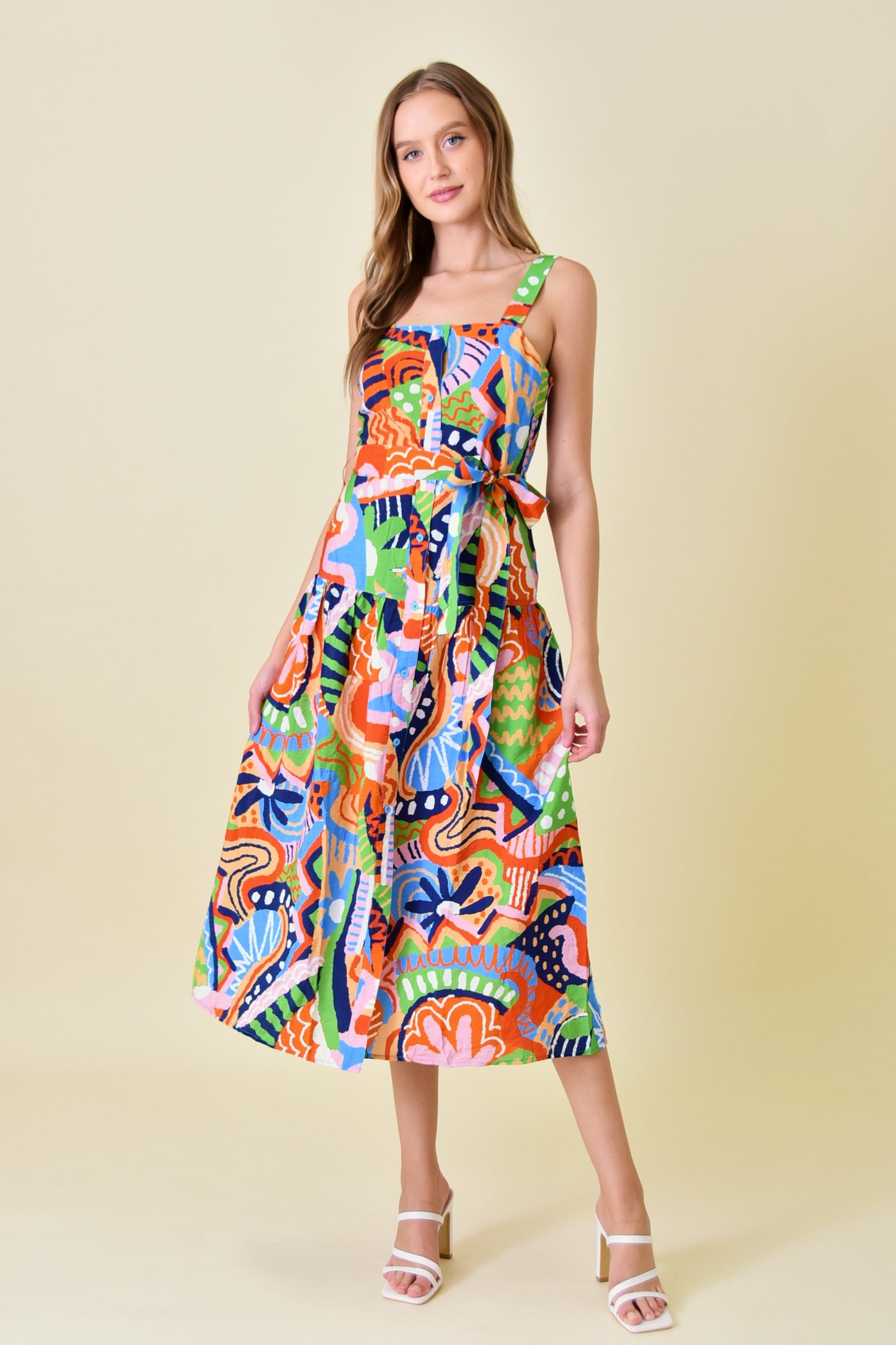 ABSTRACT PRINT MIDI DRESS