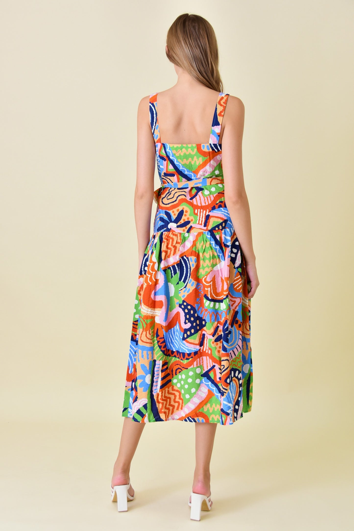 ABSTRACT PRINT MIDI DRESS