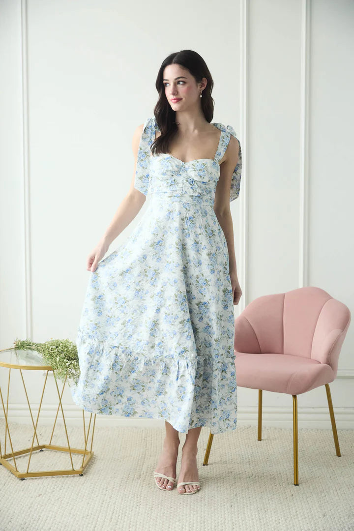 FLORAL PRINT TIE STRAP DRESS