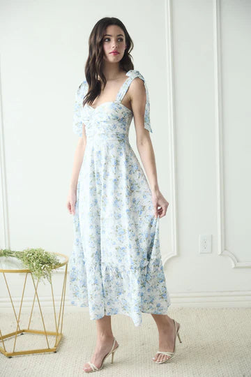 FLORAL PRINT TIE STRAP DRESS