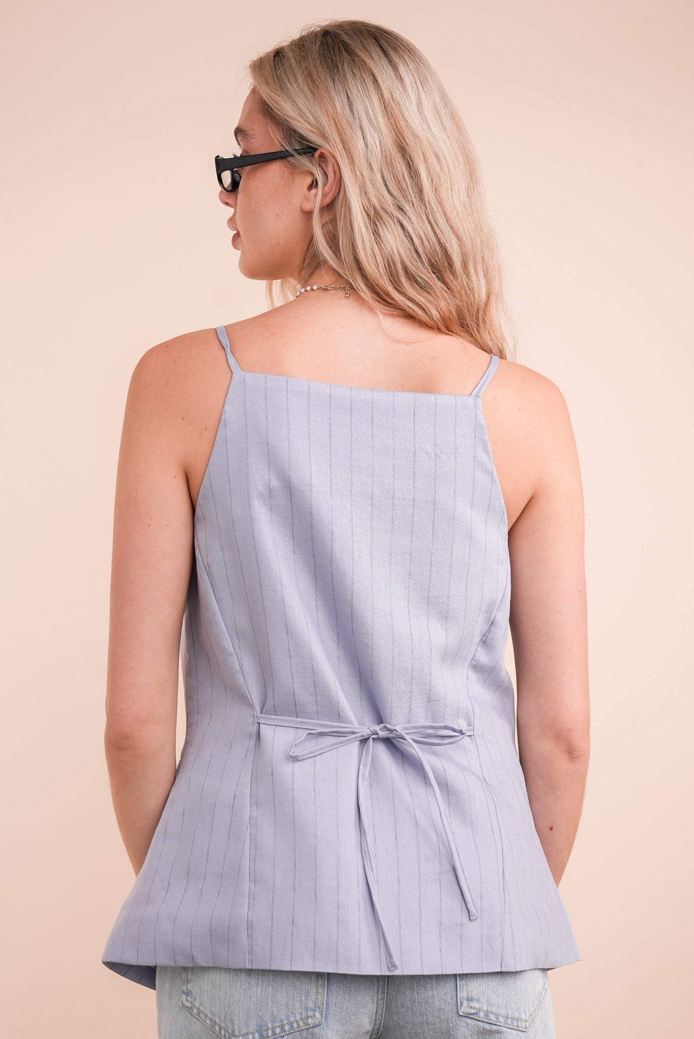 STRIPE BUTTON DOWN WOVEN TOP