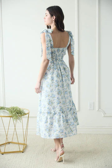 FLORAL PRINT TIE STRAP DRESS