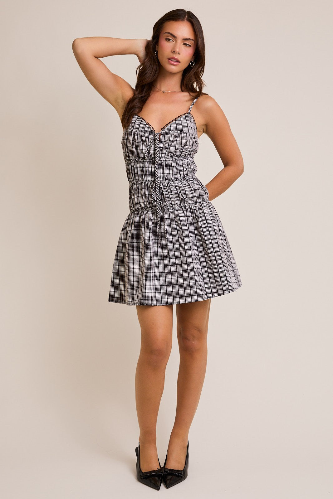 CHECKER PRINT MINI DRESS
