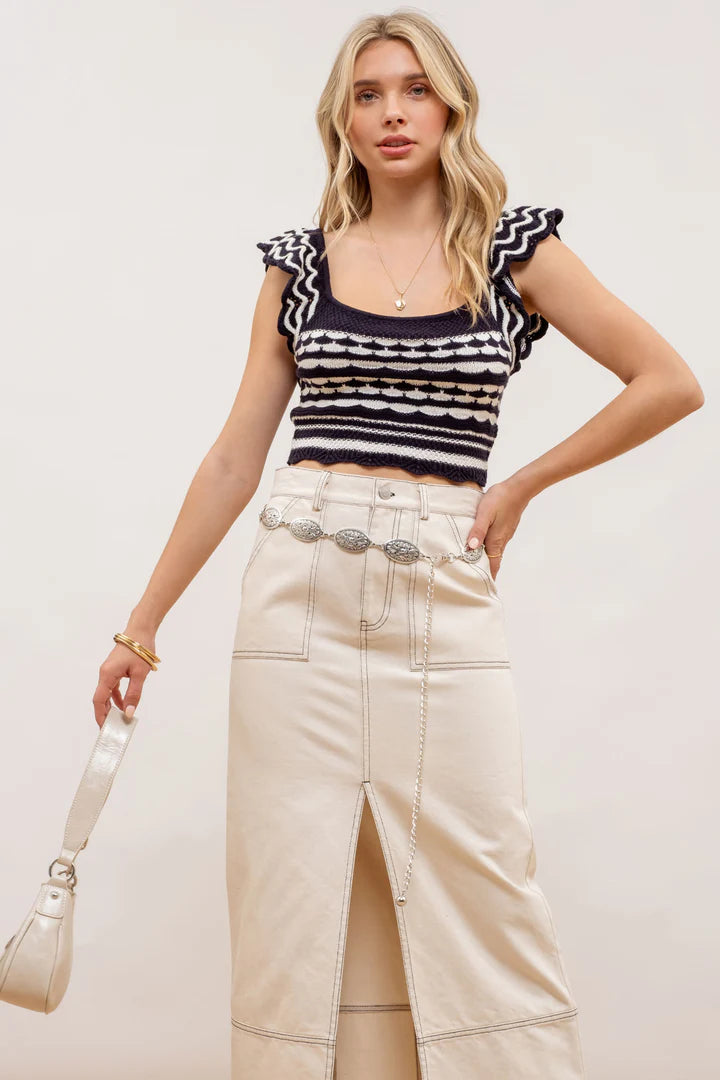 JACQUARD KNIT CROP TOP