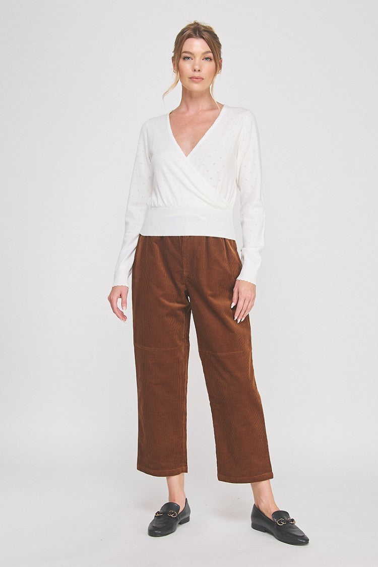 POINTELLE CROSS OVER SWEATER