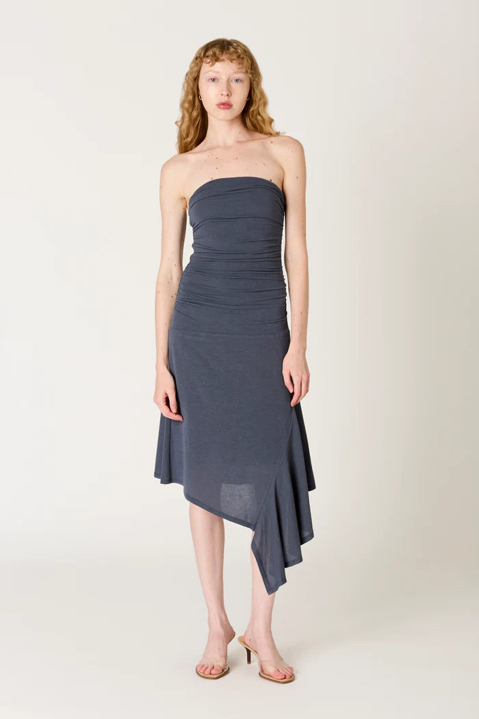 hem dress near me STRAPLESS HANDKERCHIEF blue pleated skirt dress Size:W38/30