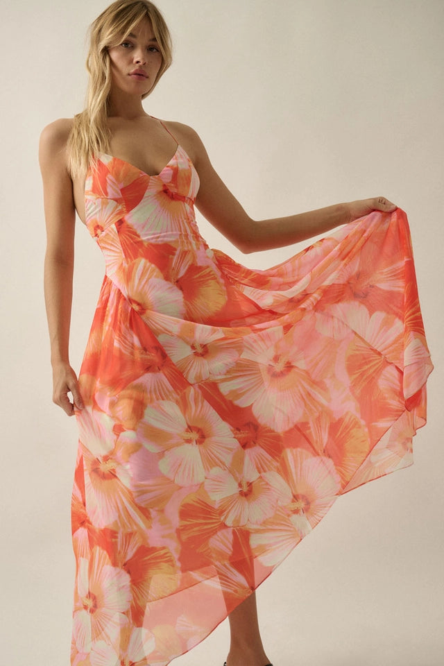 OPEN BACK FLORAL PRINT DRESS