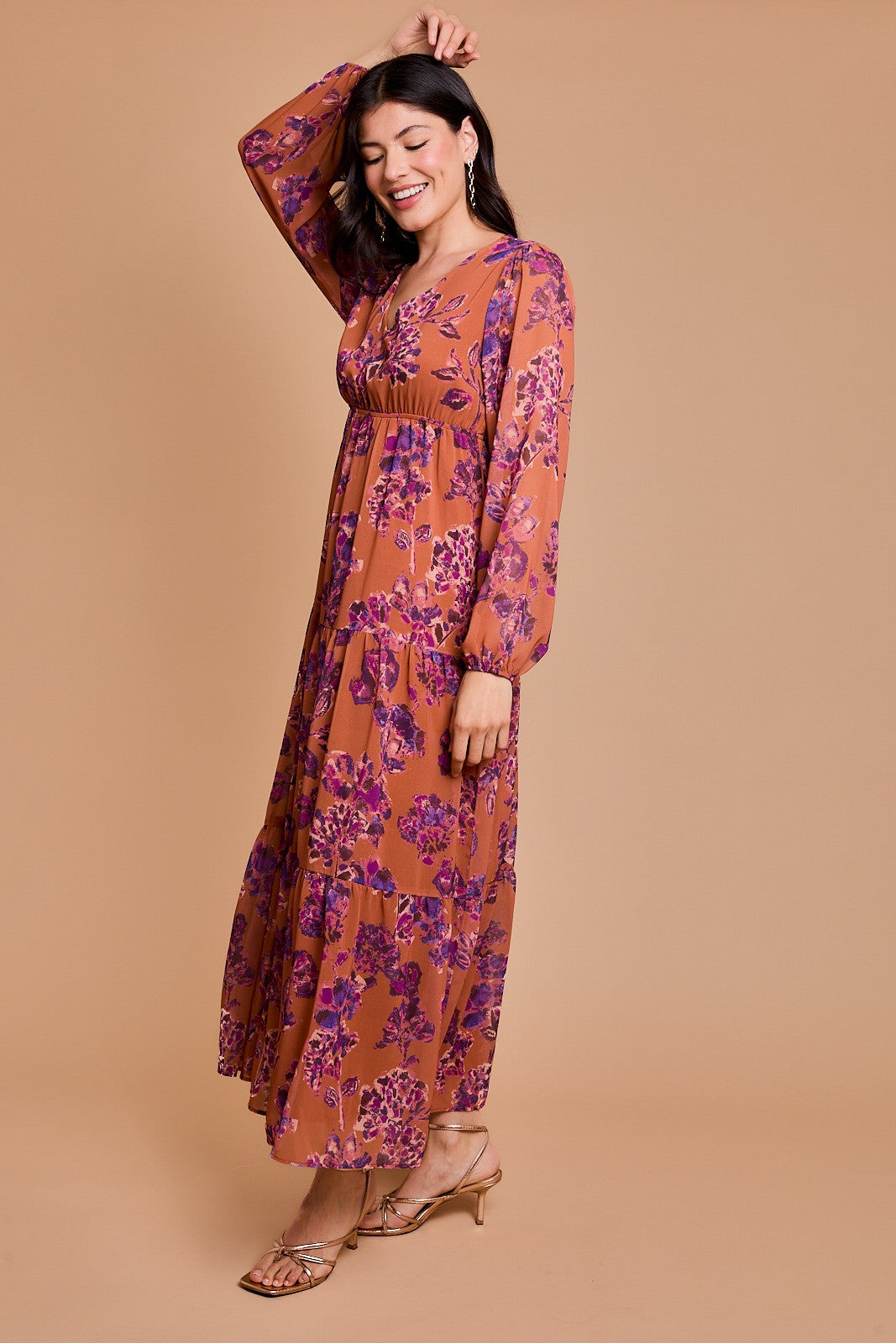 TIERED FLORAL PRINT MAXI DRESS