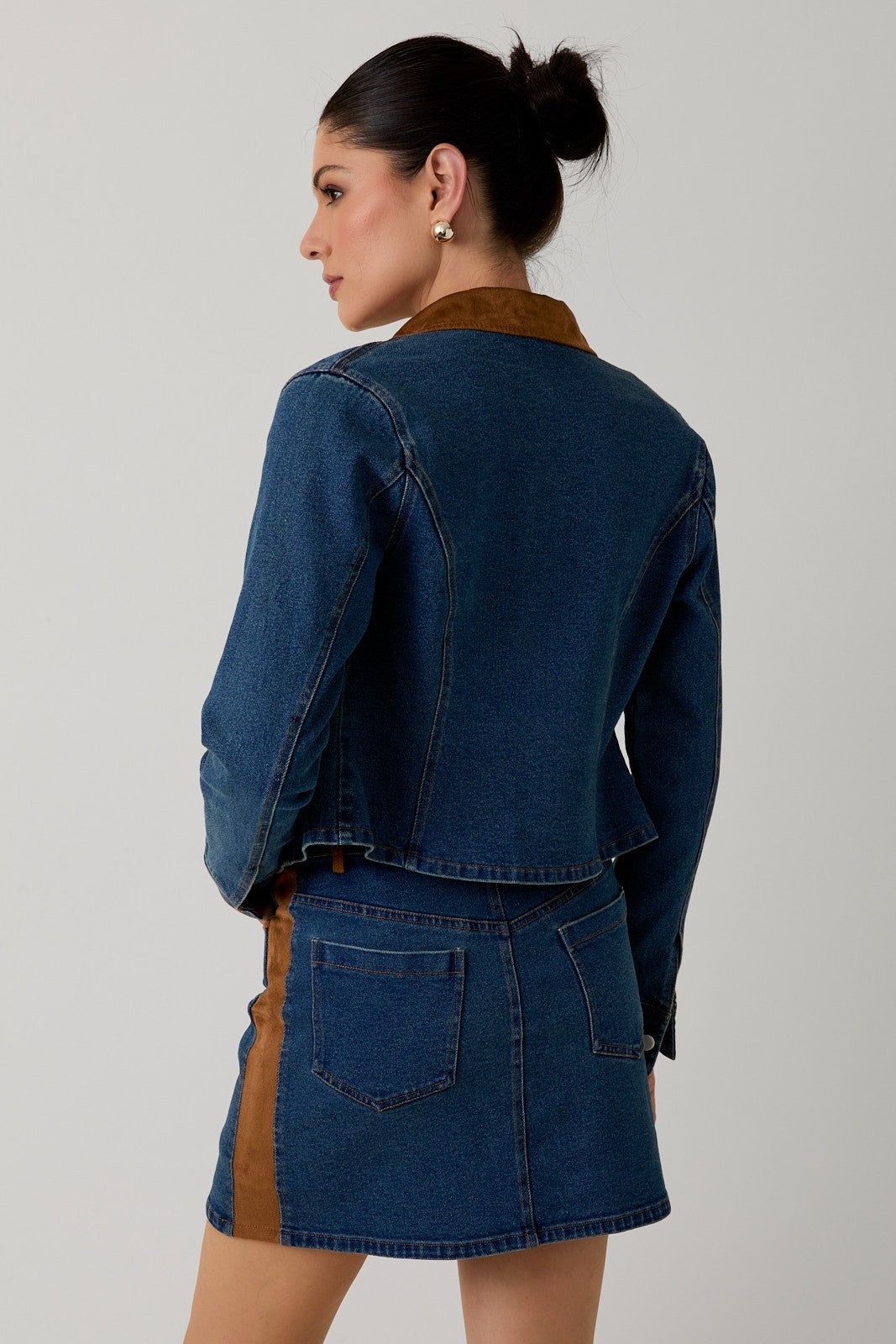 SUEDE TRIM DETAIL DENIM JACKET