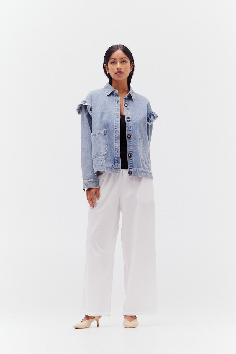 RUFFLE DETAIL DENIM JACKET