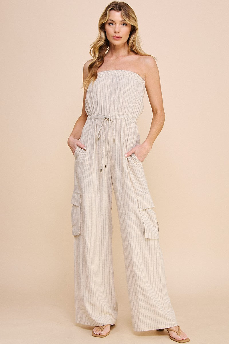PINSTRIPE CARGO JUMPSUIT