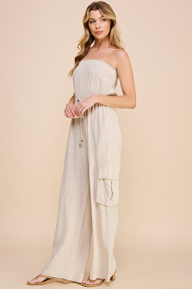 PINSTRIPE CARGO JUMPSUIT