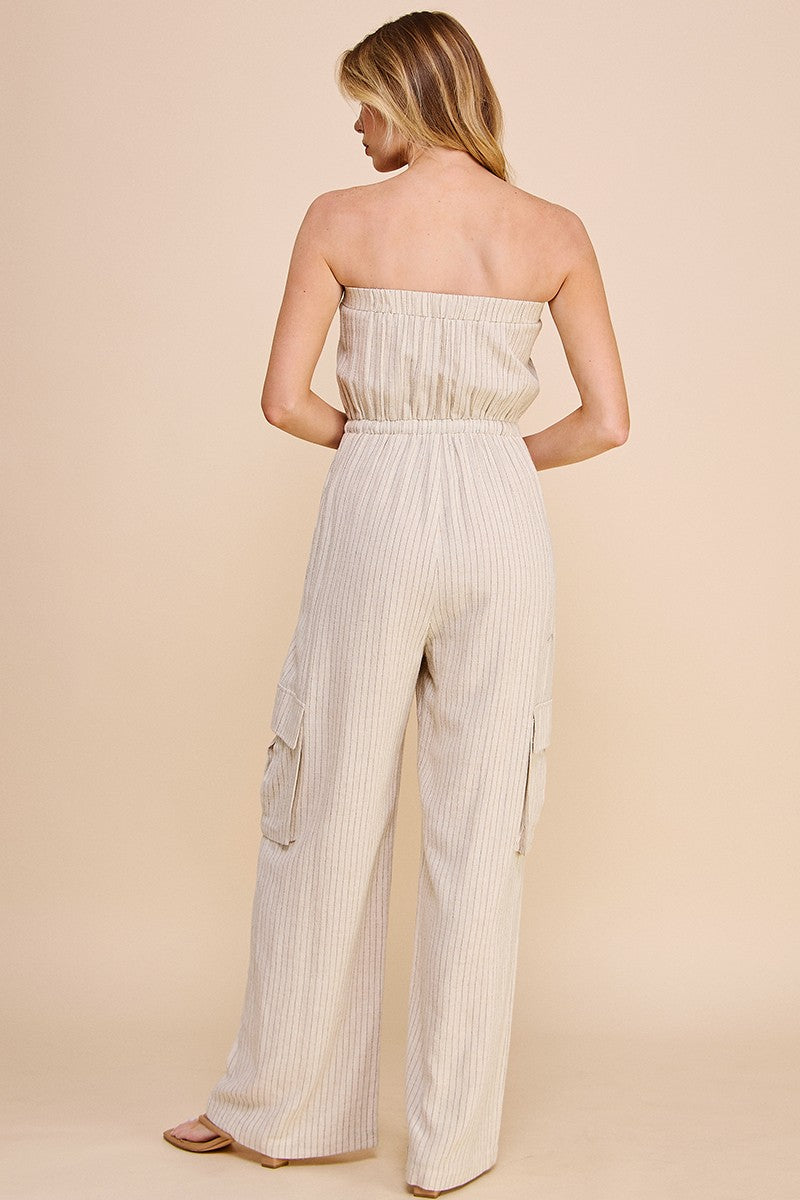 PINSTRIPE CARGO JUMPSUIT