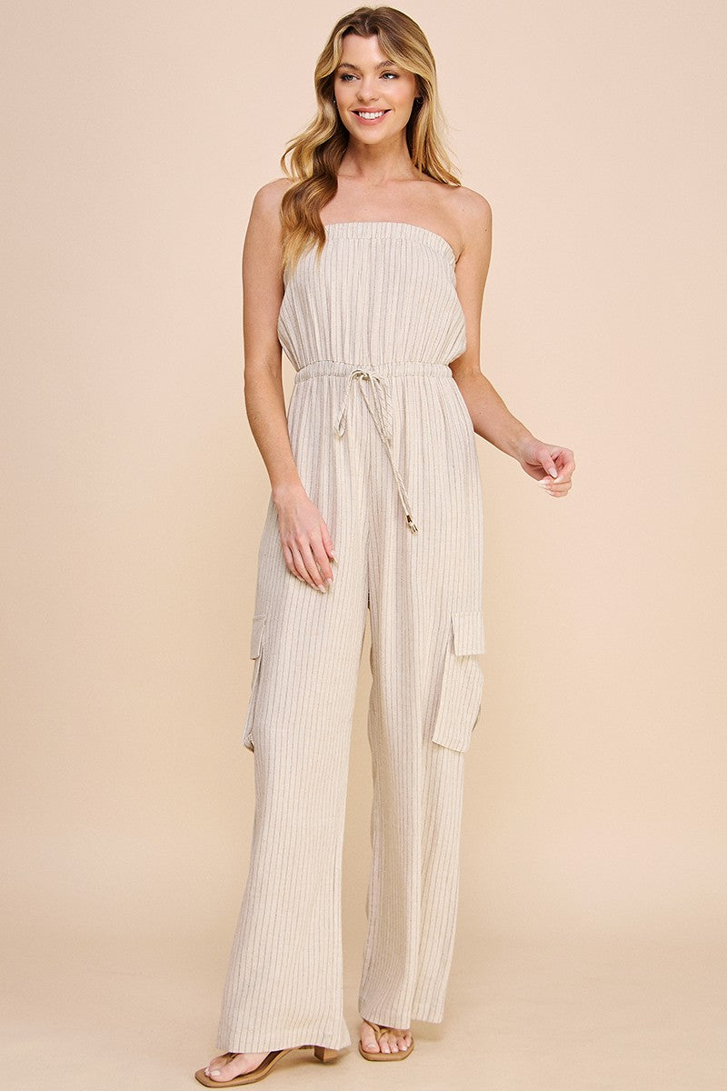 PINSTRIPE CARGO JUMPSUIT