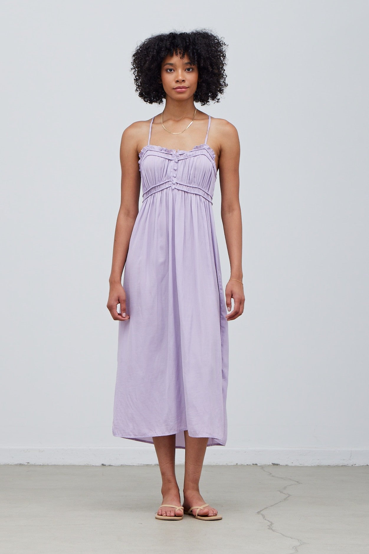 RUFFLE DETAIL MIDI DRESS