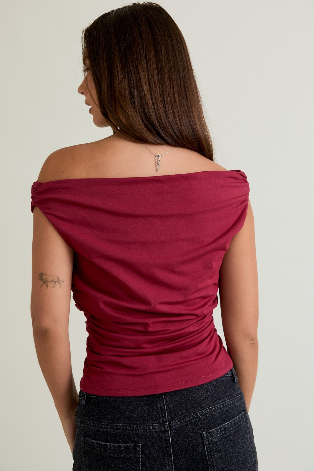 RUCHED OFF SHOULDER TOP