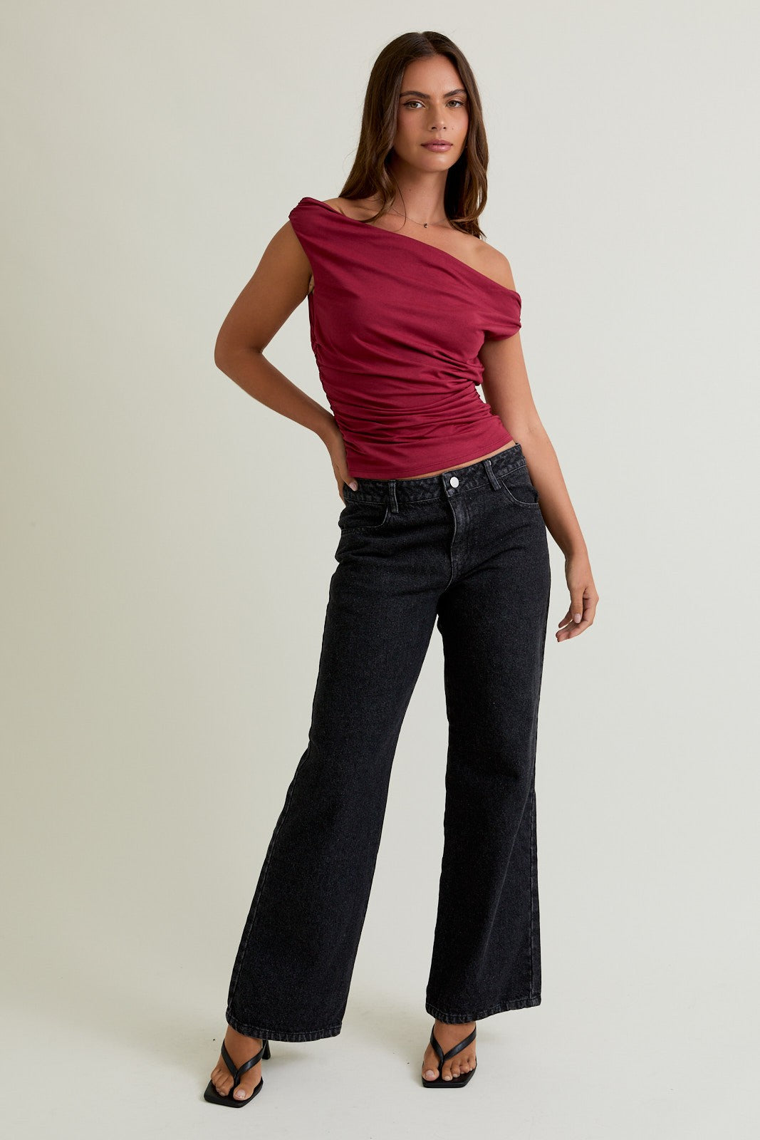 RUCHED OFF SHOULDER TOP