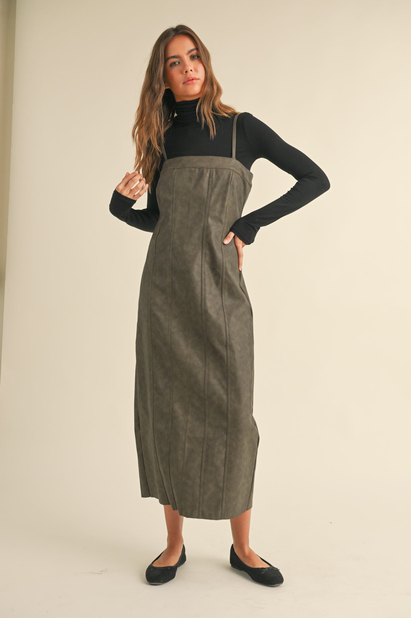 MINERAL EFFECT FAUX LEATHER DRESS
