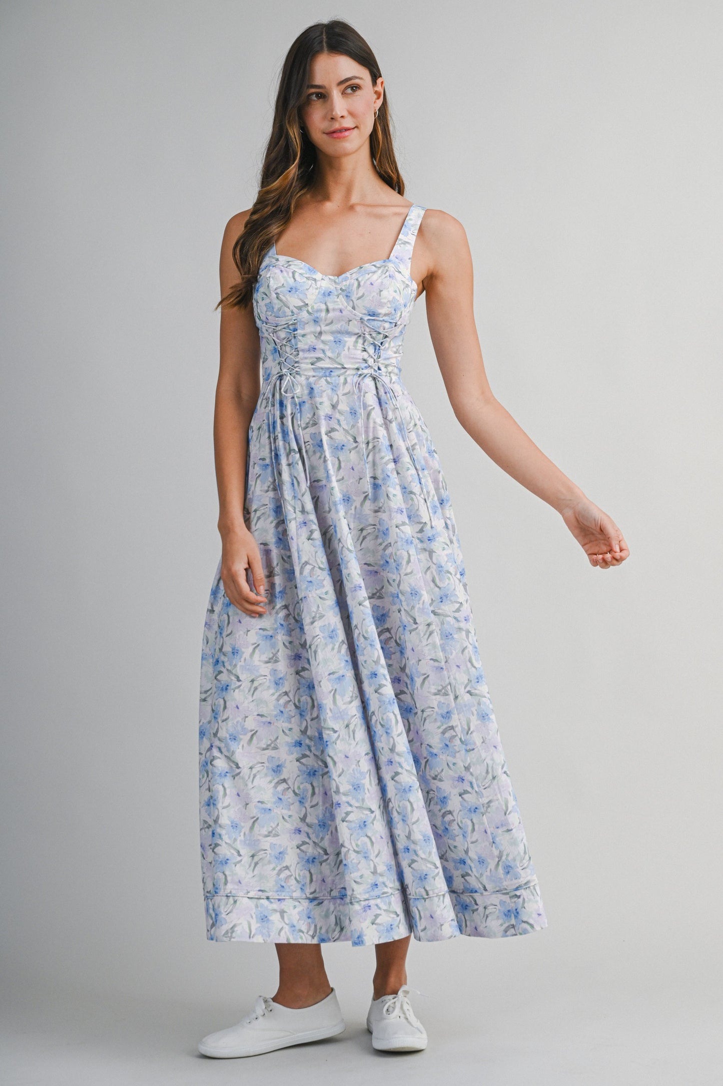 FLORAL PRINT CORSET TIE DRESS