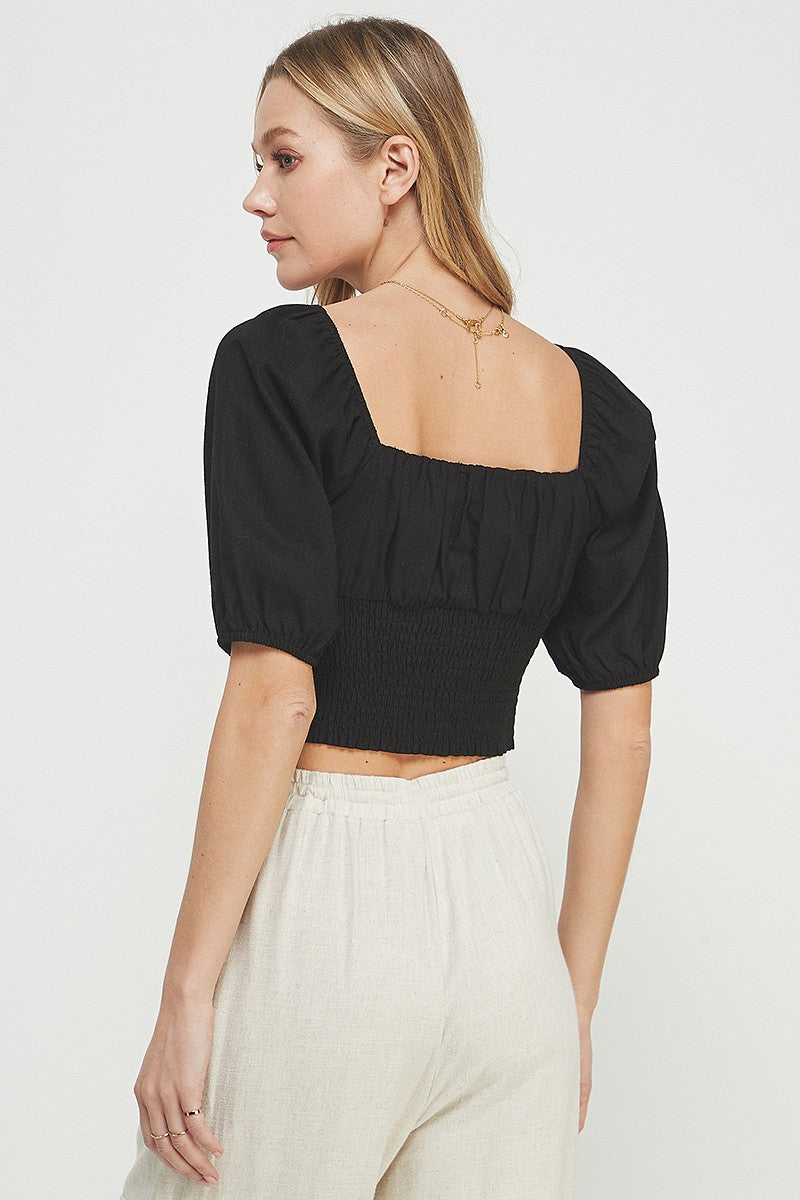 PUFF SLEEVE LINEN TOP