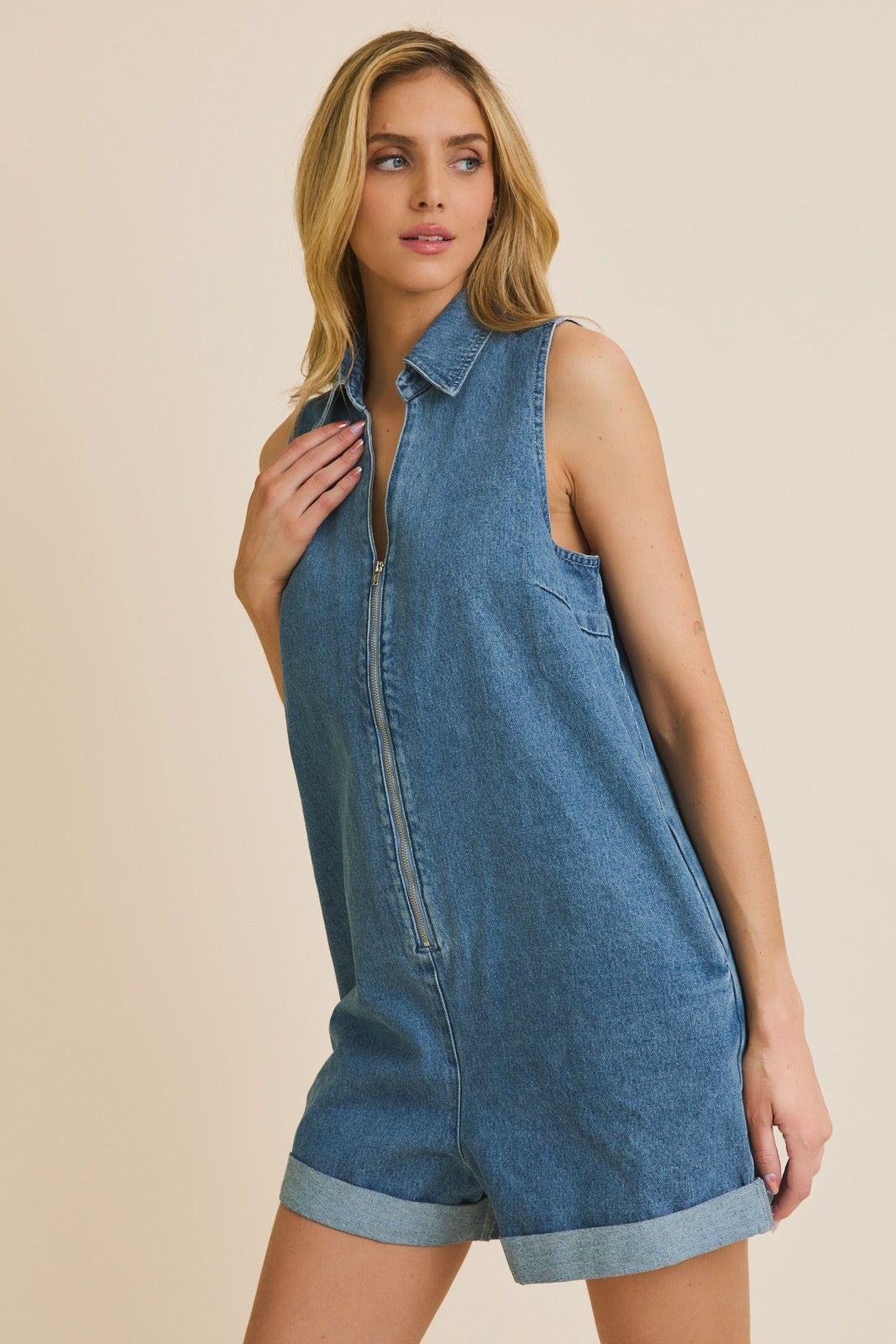ZIP UP DENIM ROMPER