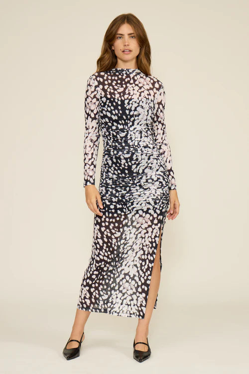LONG SLEEVE RUCHED PATTERN DRESS