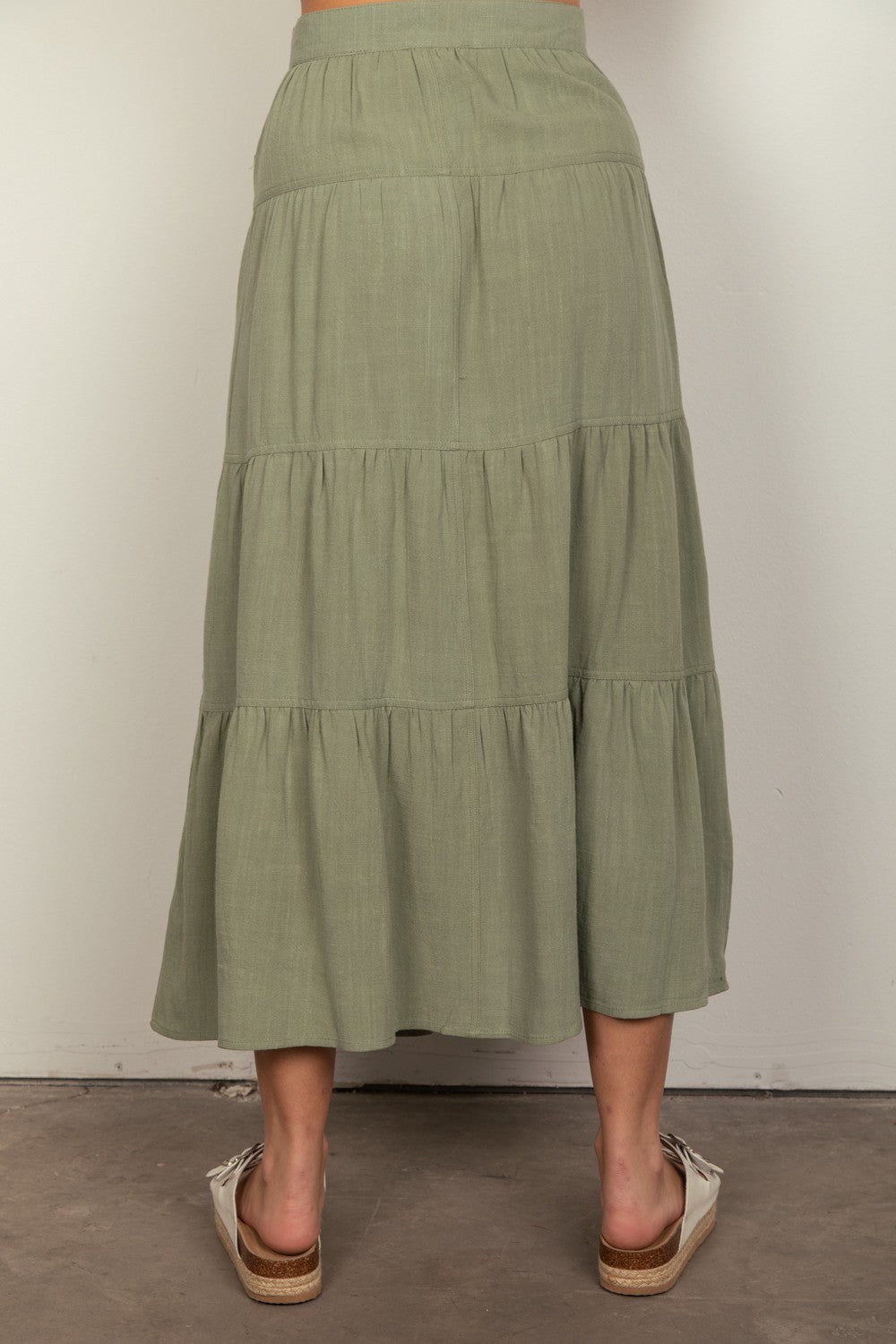 TIERED LINEN MIDI SKIRT