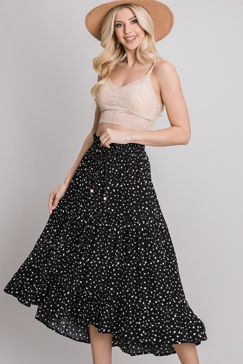 SMOCKED WAIST MIDI SKIRT