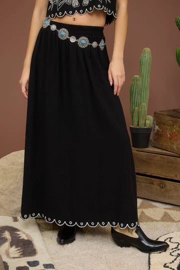 SCALLOP HEM MIDI SKIRT