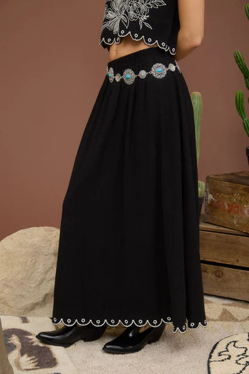 SCALLOP HEM MIDI SKIRT