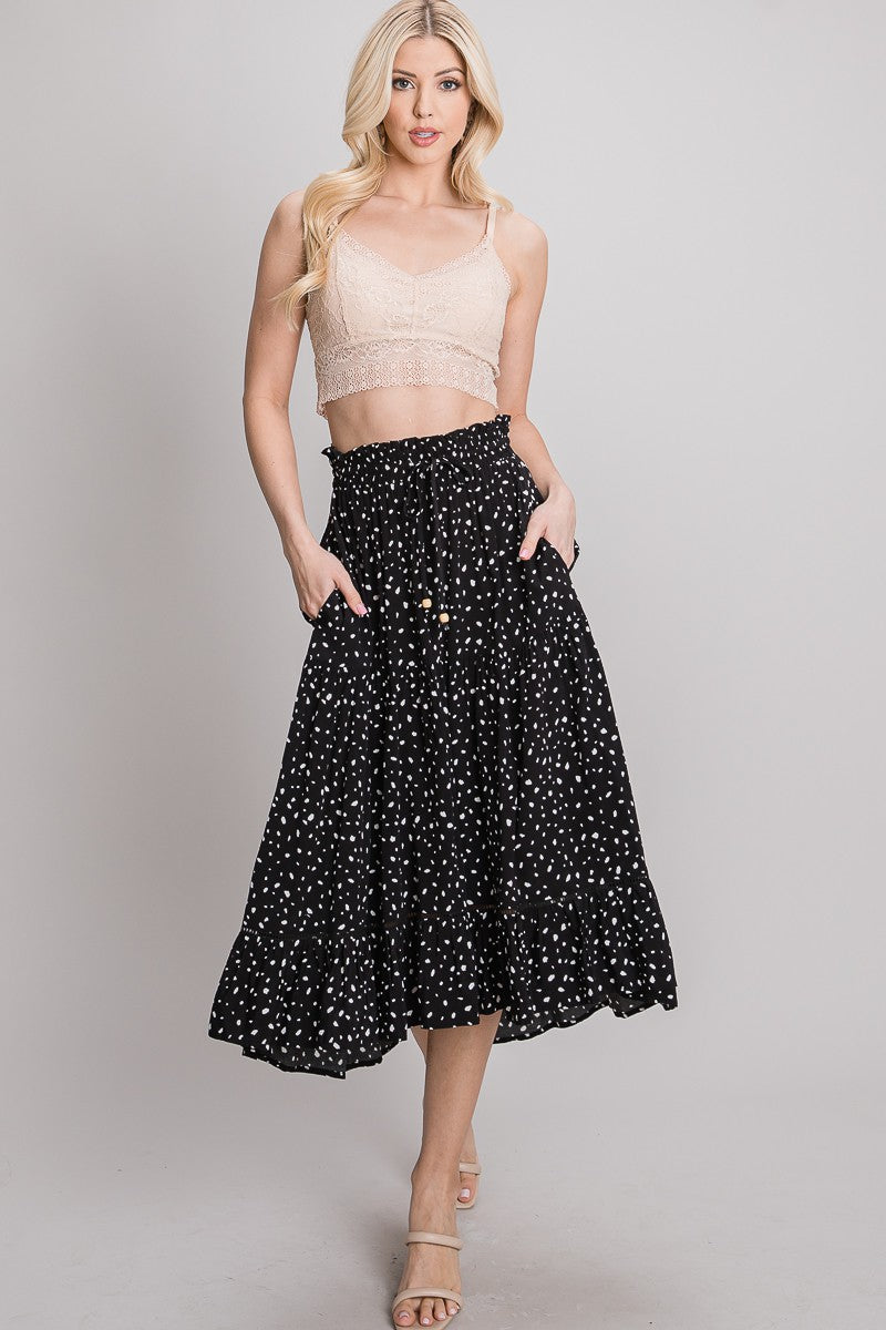 SMOCKED WAIST MIDI SKIRT