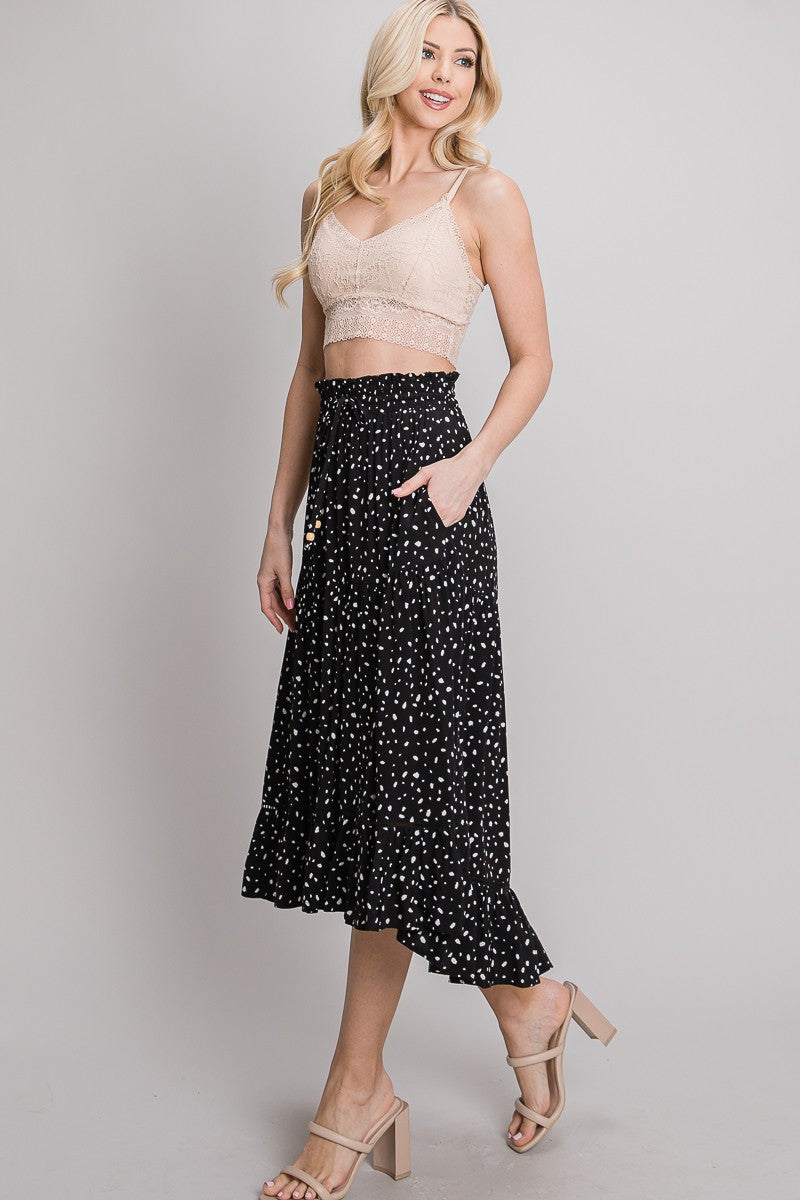 SMOCKED WAIST MIDI SKIRT