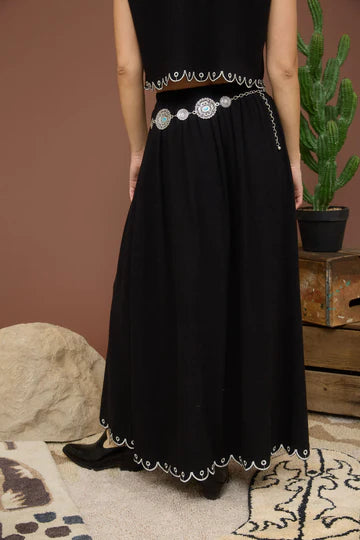 SCALLOP HEM MIDI SKIRT