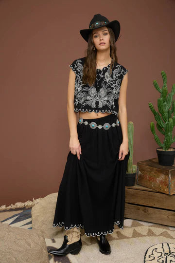 SCALLOP HEM MIDI SKIRT