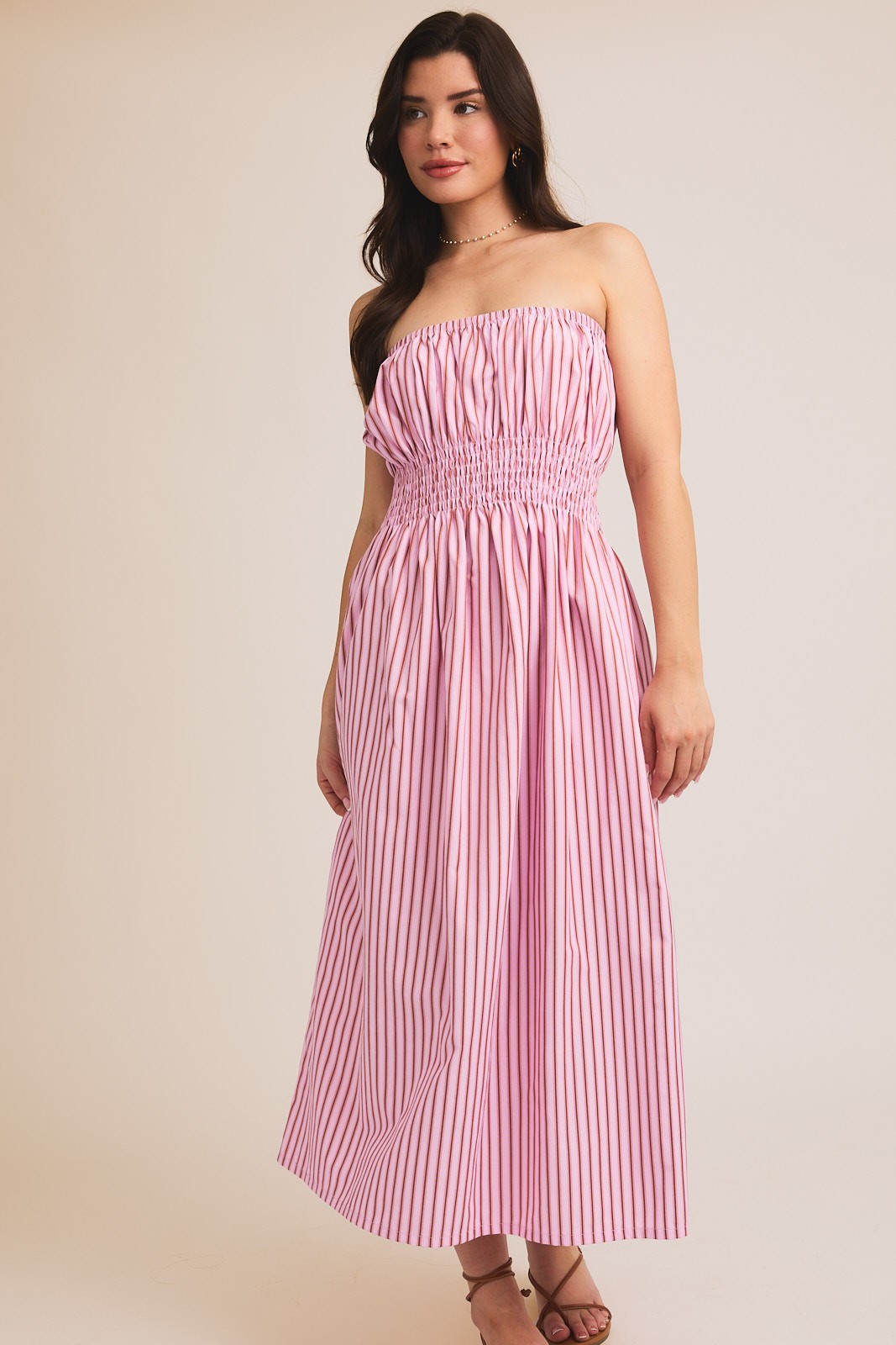 STRAPLESS SMOCKED WAIST DRESS