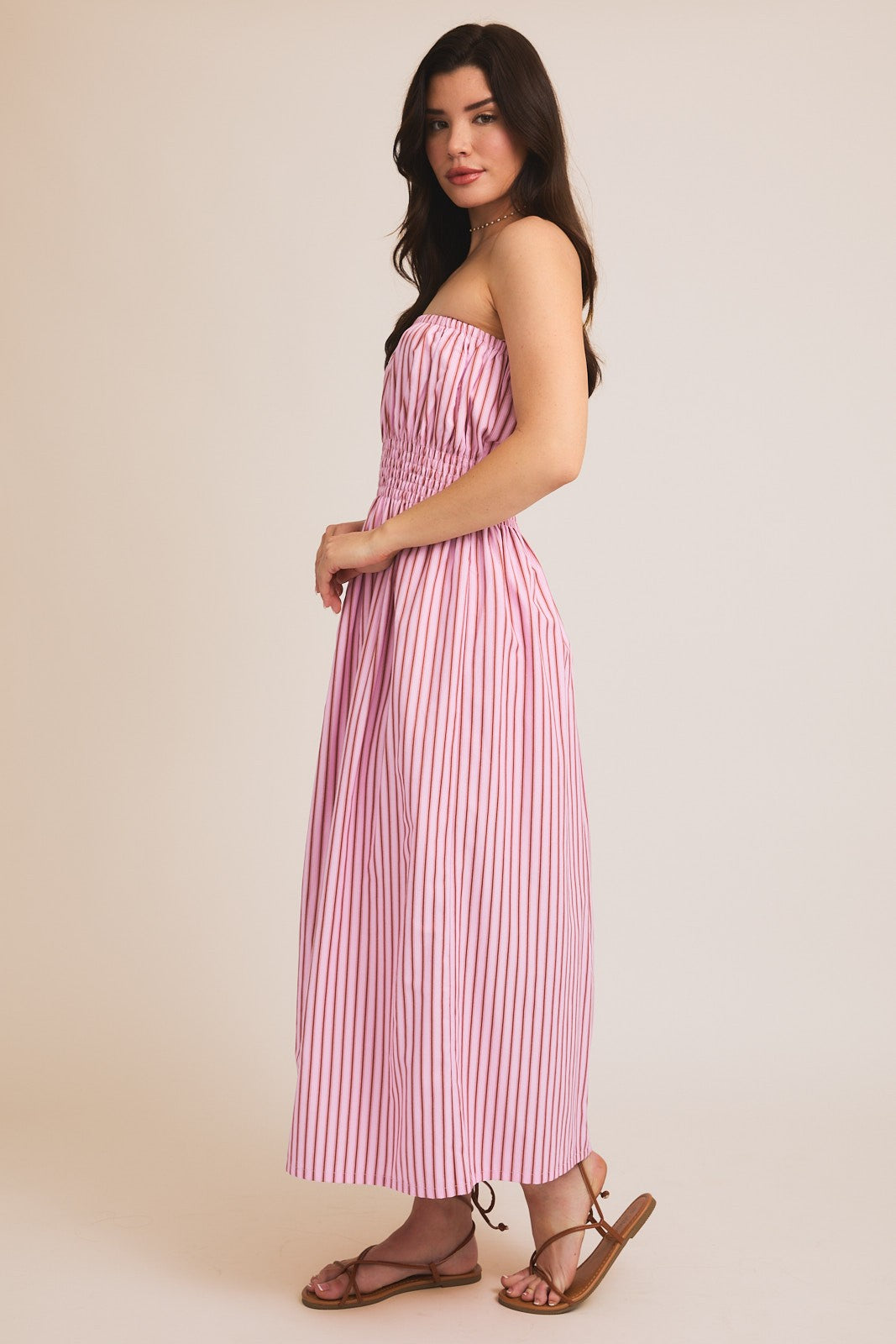 STRAPLESS SMOCKED WAIST DRESS