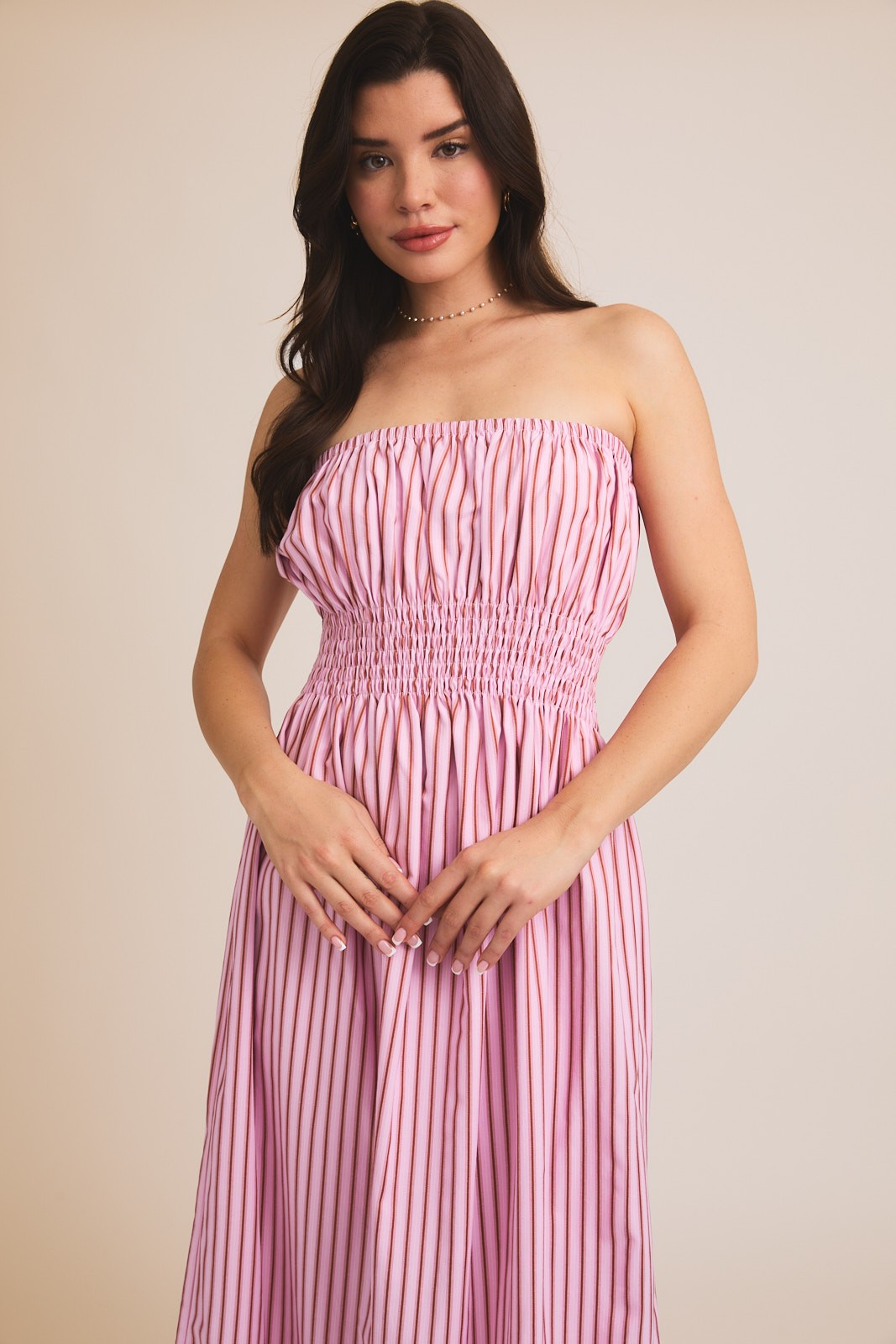 STRAPLESS SMOCKED WAIST DRESS