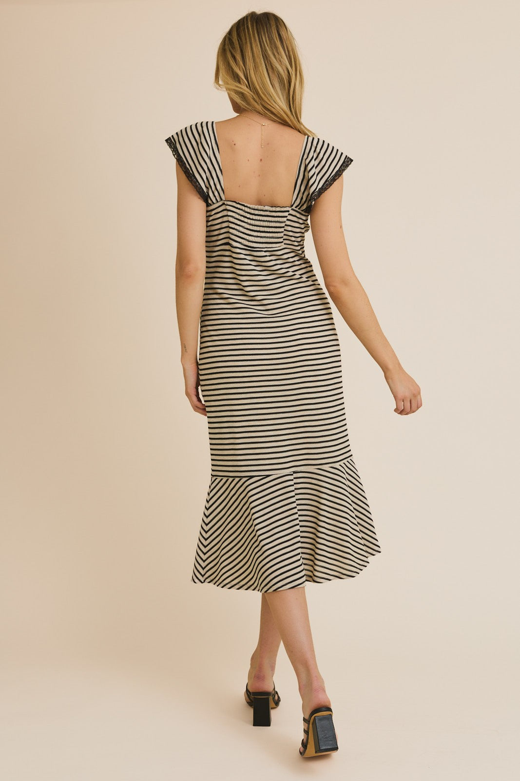 LACE TRIM STRIPE DRESS