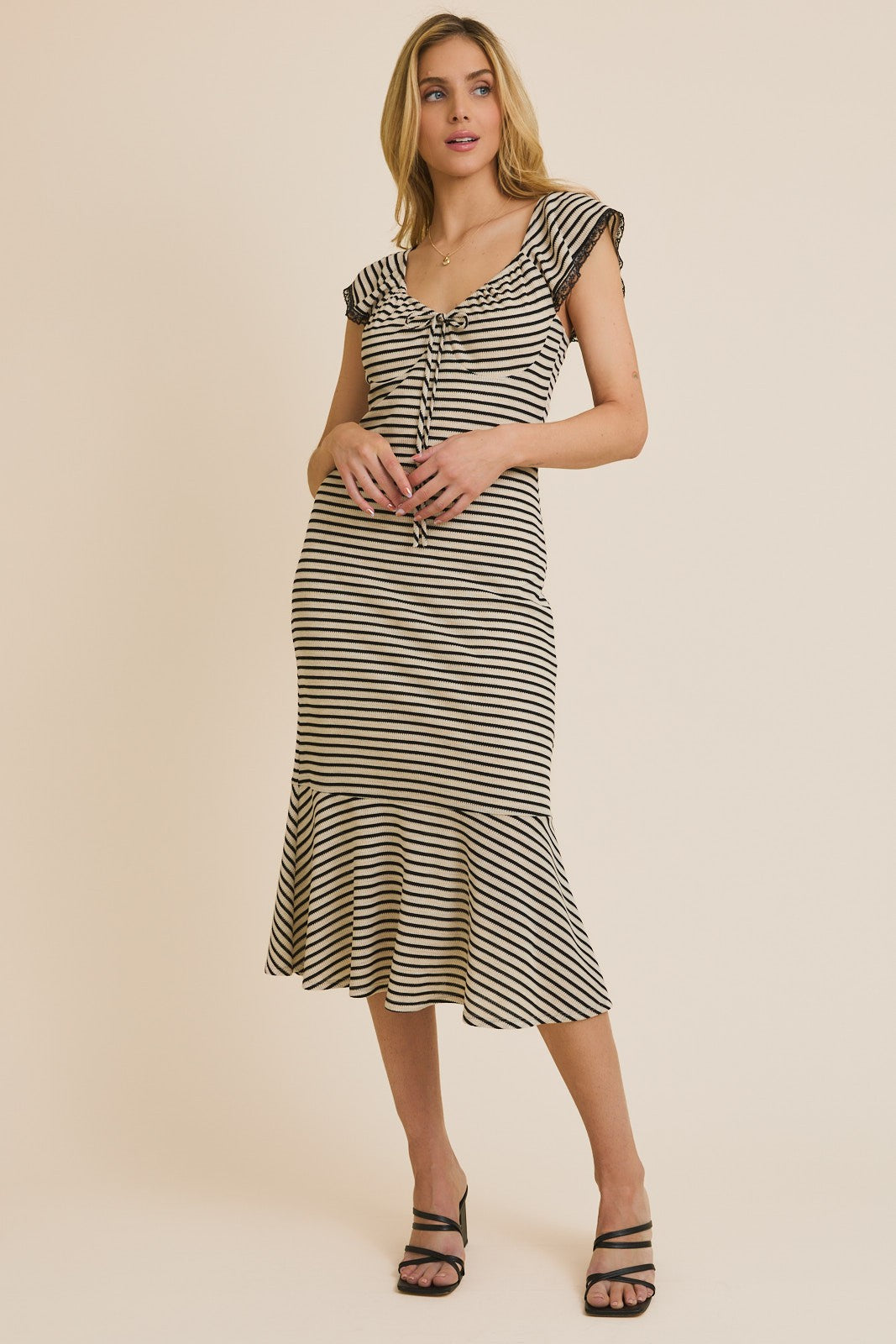 LACE TRIM STRIPE DRESS