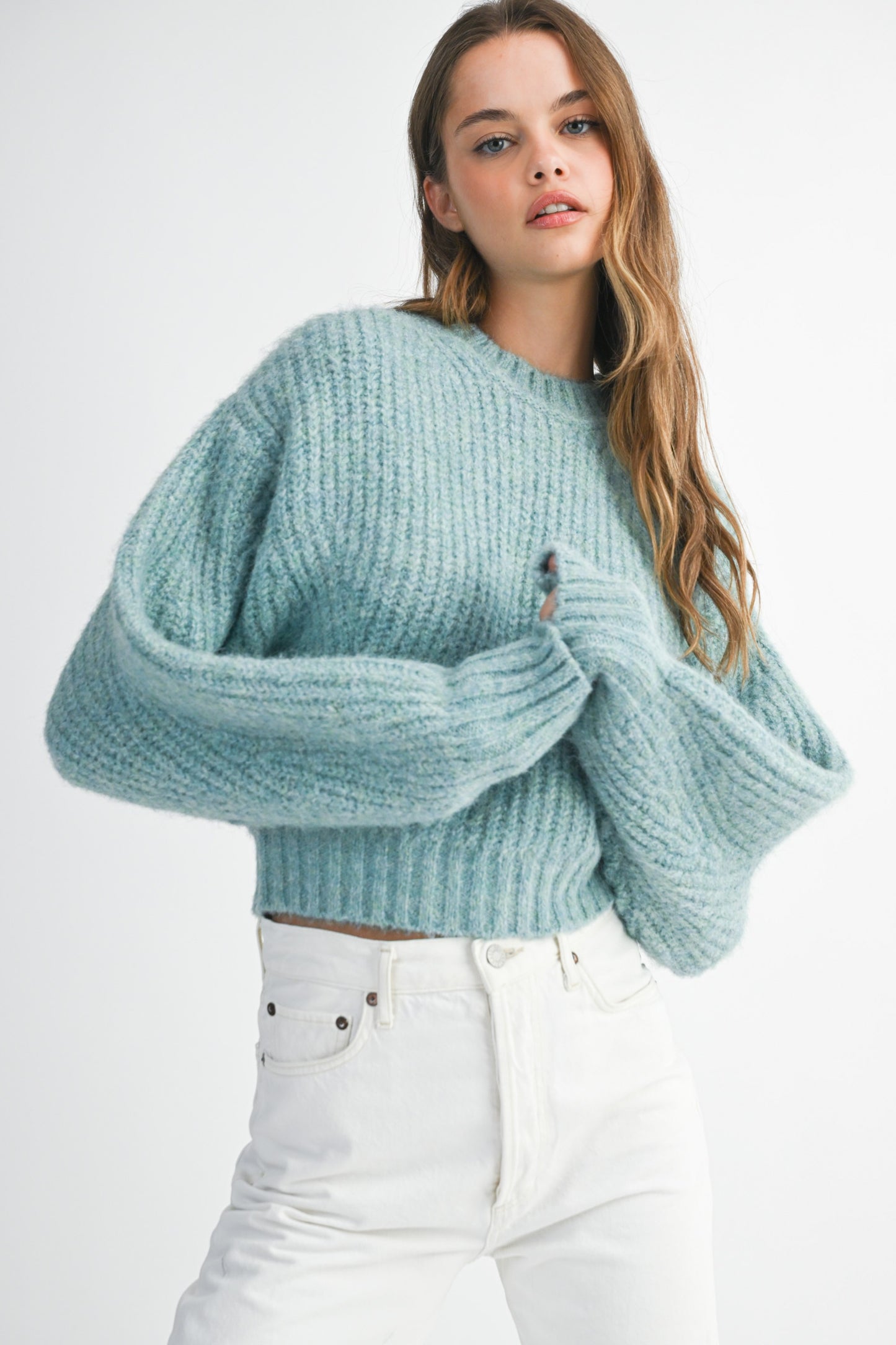 SLOUCHY CROP CREW NECK SWEATER