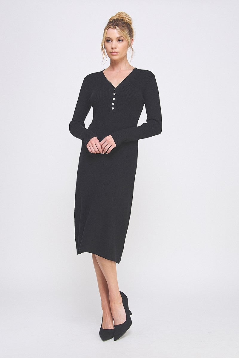 BUTTON DETAIL SWEATER DRESS