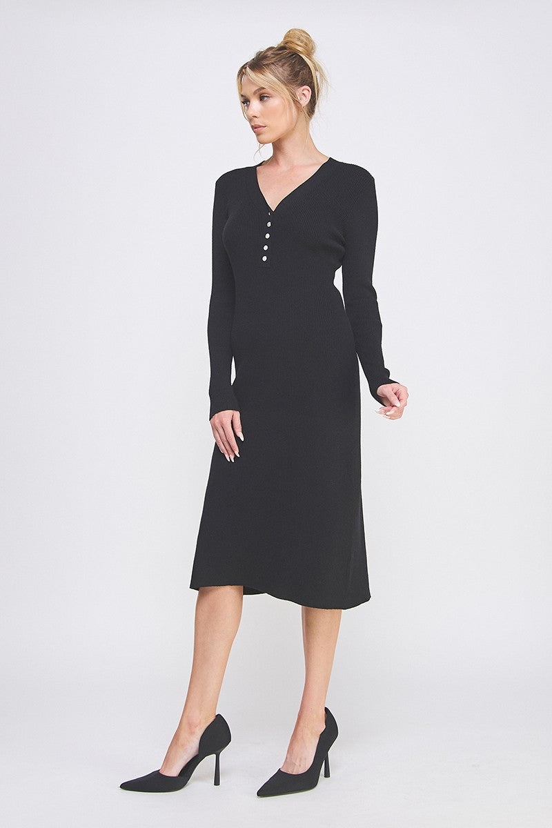 BUTTON DETAIL SWEATER DRESS