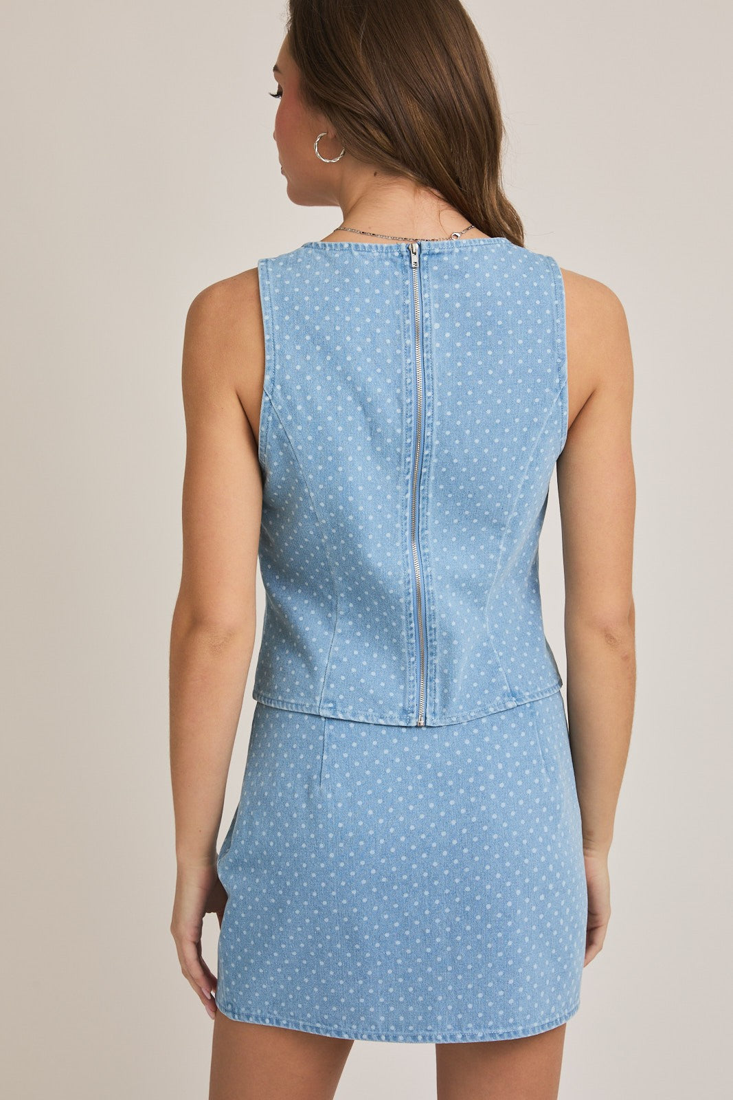 DENIM POLKA DOT TOP