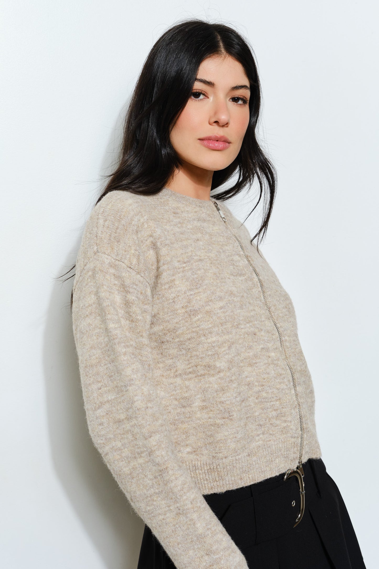 DOUBLE ZIP CARDIGAN SWEATER