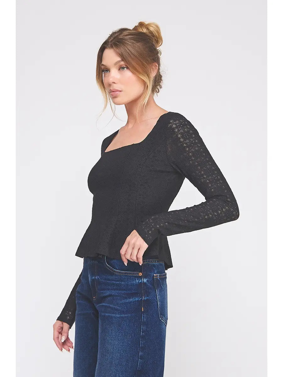 KNIT LACE SQ NCK