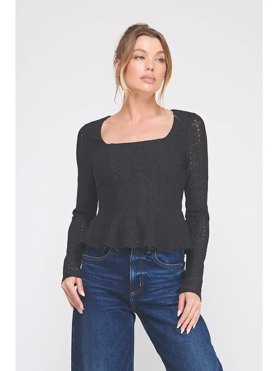 KNIT LACE SQ NCK
