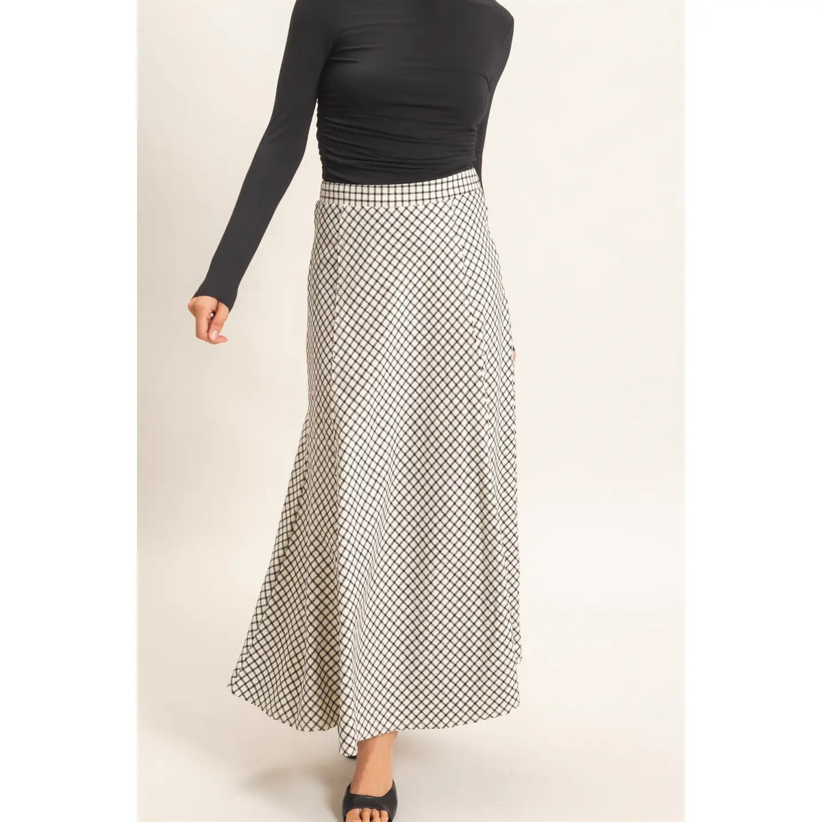 BIAS CUT PLAID SKIRT
