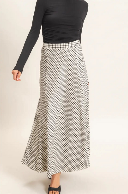 BIAS CUT PLAID SKIRT