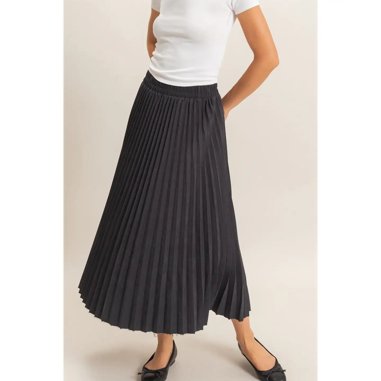 SUEDE ACCORDION PLEAT SKIRT