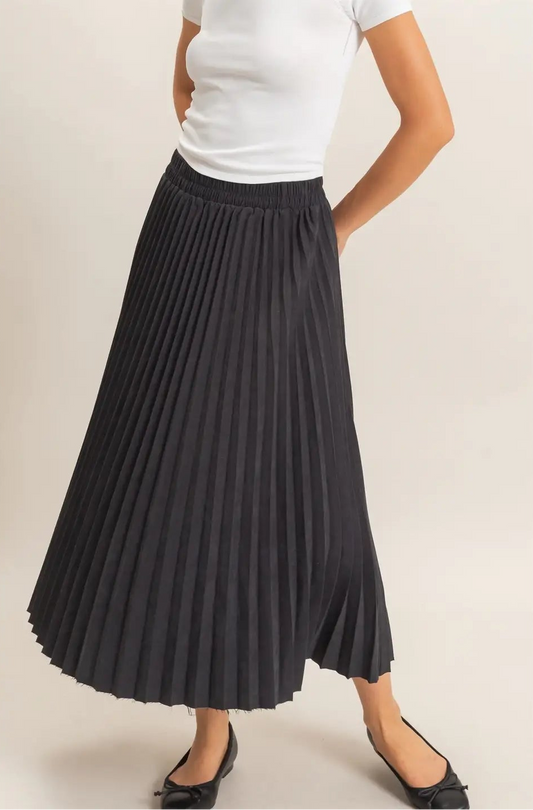 SUEDE ACCORDION PLEAT SKIRT